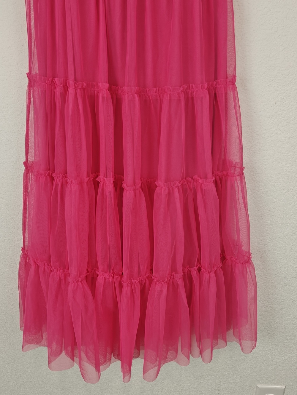 Baltic Born Hot Pink Smocked Tulle Midi Dress Romantic Formal Gown Sz LG - Picture 7 of 14